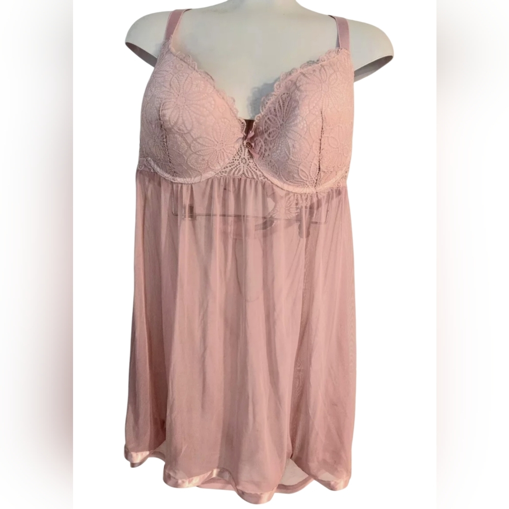 Daisy Fuentes Pink Full Figure Babydoll Built In Bra Night Gown Womens' Size1X